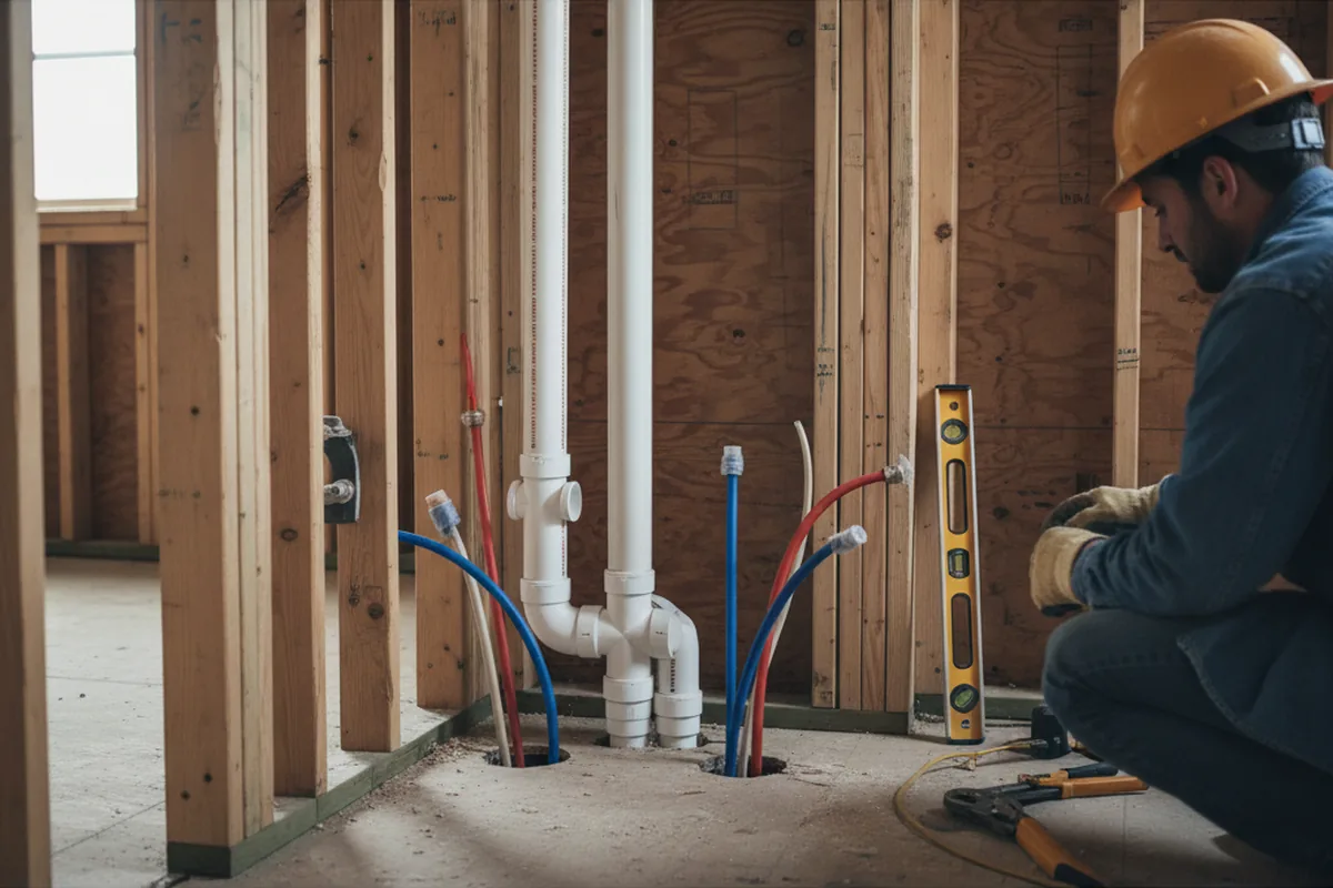 Drain and supply rough-in during Garbage Disposal Repair in Morris Plains